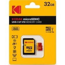 Kodak 32GB Micro Sd Uhs-I C10 U1 V10  Kart + Adaptör (Kırmızı)