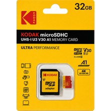 Kodak 32GB Micro Sd Uhs-I U3/V30/A1 Hafıza Kartı + Adaptör (Kırmızı)