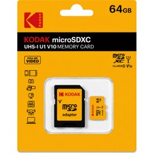 Kodak 64GB Micro Sd Uhs-I C10 U1 V10 Kart + Adaptör (Sarı)