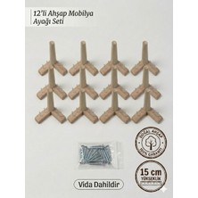1. Sınıf Gürgen Ağacı 15 cm Mobilya Kanepe Koltuk Tv Ünitesi Yükseltme Ayakları 12'li Set