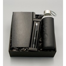 As Gift H2O Kılıflı Siyah Su Matarası & Siyah Defter & Siyah Tükenmez Kalem Hediye Seti