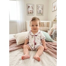 Aki Moda Kids Aki Moda Kıds %100 Pamuk Tavşan Desenli Kız Bebek Pijama Takımı Kısa Kollu Yazlık