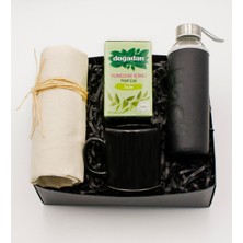 As Gift Kanvas Bez Çanta & Siyah Kupa & H2O Kılıflı Su Matarası & Doğadan Yeşil Çay