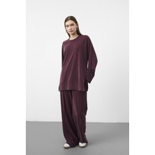 Basic Park Bordo Oversize Kalıp Tencel Dokulu Relax Fit Premium Takım