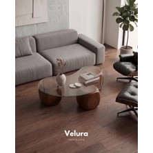 Velura Home & Living Modern Orta Sehpa & Küre Sehpa & Top Sehpa & Şeffaf Fasulye Cam & Ceviz Zar