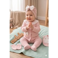 Vavbaby Kız Bebek Ayıcık Nakışlı Pamuklu 5’li Hastane Çıkışı Seti-Pembe