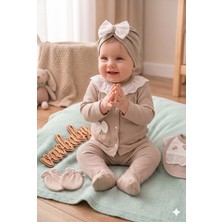 Vavbaby Kız Bebek Ayıcık Nakışlı Pamuklu 5’li Hastane Çıkışı Seti-Kahverengi