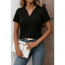 Nidam Butik Kadın Kısa Kollu V Yakalı Ithal Krep Elbise