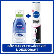 Nivea Çift Fazlı Suya Dayanıklı Göz Makyaj Temizleyici 125ml ve Kadın Sprey Deodorant Black&White Invisible Clear 150ml, Hassas Cilt, Kadın Bakım Seti
