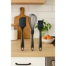 Silicorner 3 Parça Silikon Yemek Pişirme Mutfak Seti Çırpıcı Yumurta Fırçası Spatula