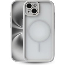 Fenza iPhone 15 Uyumlu Kamera Korumalı Magsafe Wireless Şarj Özellikli Mat Silikon Gri Renkli Silikon Tele