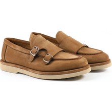 Tuna Hakiki Deri Camel Nubuk Çift Toka Loafer Erkek Ayakkabı - E4598