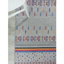 Pera Halı Gri ve Çok Renkli Geometrik Desenli Modern Yolluk - TK304OU