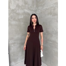 Elaxi Kadın Fermuar Detaylı Maxi Uzun Modal Elbise