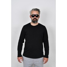 Way be Collection Siyah Erkek Sweatshirt Sıfır  Yaka Uzun Kollu Ince Tshirt Kumaşı Regular Kalıp Hafif Bol Kesim Kalıpsiay