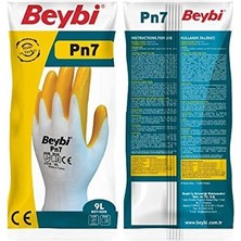 Beybi Pn7 Polyester Örme Nitril Eldiven No 10, Çift, Beyaz Sarı