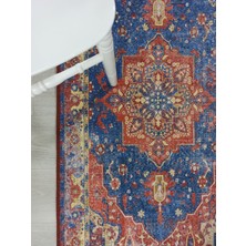 Pera Halı Mavi ve Kiremit Medalyonlu Vintage Yolluk - TK232OU