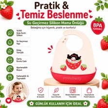Jojobebek Çilek Figürlü Premium, Dayanıklı Bpa'sız Ayarlanabilir Çocuk Silikon Mama Önlüğü (9+ Ay)