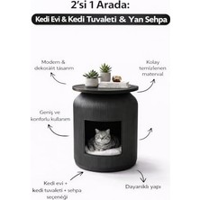 Kedi Evi, 43X55 Cm, Siyah, Plastik, Modern, Yuvarlak, 3'ü 1 Arada Dekoratif Saksı Sehpa