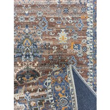 Pera Halı Kahve ve Lacivert Medalyonlu Toprak Tonlu Vintage Yolluk - TK306OU