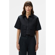 Lacoste Womens Regular Fit Black Shirt Standart Kesim Yarım Kollu Çıtçıt Düğmeli Kadın Gömlek Siyah