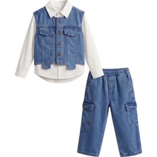 Baby Lory Kids Store Erkek Çocuk Gömlekli Yelekli 3lü Kot Takım