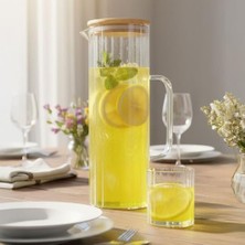 HBMB Store 1000ML Bambu Kapaklı Borosilikat Cam Yağlık & Sürahi – Şık, Dayanıklı ve Sağlıklı Saklama Çözümü (8cm x 20CM)