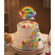 Bal10 Dünyası Gökkuşağı Happy Bırthday Doğum Günü Pasta Üstü Pleksi Yazı