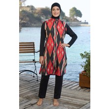 Sefa Merve Baklava Desenli Boneli Tesettür Mayo 25943-01 Siyah