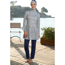 Sefa Merve Marin Mozaik Desenli Boneli Tesettür Mayo 25934-01 Lacivert