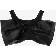 Le Mabelle Siyah Büyük Fiyonklu Kız Çocuk Crop Bluz - Edith
