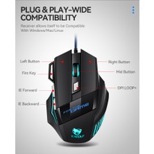 T-Wolf M1 Rgb Gaming Mouse 7 Tuşlu Kablolu Oyuncu Mouse 2400 Dpı LED Işıklı Ergonomik USB Mouse Siyah