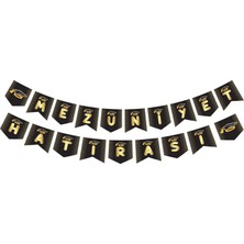 Bal10 Dünyası Mezuniyet Hatırası Yazılı Zigzag Banner Siyah ve Altın Renkli 1 Adet