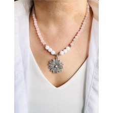 Devi Fashion Akik Doğal Taş Çiçek Kolye 48 cm