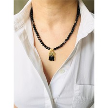 Devi Fashion Doğal Taş  Siyah Akık Kolye