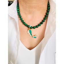 Devi Fashion Malakit Doğal Taş Yaprak Kolye 47 cm