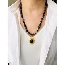Devi Fashion Vintage Siyah Doğal Taş Kolye 55 cm
