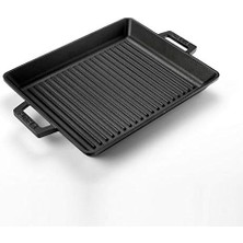 HBMB Store Metal Kulplu Döküm Izgara Tava, 26X32 Cm, Siyah