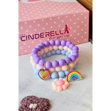 Cinderella 3'lü Degrade Kalpli Çiçekli Boncuklu Charm Kız Çocuk Bileklik Seti - Arkadaşa Doğum Günü Hediyesi