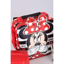 HBMB Store Minnie Mouse Lisanslı Beslenme Çantası, Beslenme Kutusu ve 500 ml Tritan Matara Seti, Kırmızı