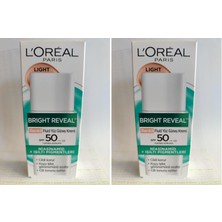 HBMB Store L'oréal Paris Bright Reveal Spf 50+ Koyu Leke Karşıtı Renkli Fluid Günlük Yüz Güneş Kremi 50 ml - Light (2 Paketi)