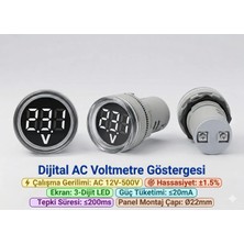 Tianyi Dijital Voltmetre - Ac12-500v - 22 Mm - Beyaz