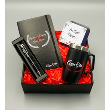 As Gift Öğretmenler Gününe Özel Isim Soyisimli Siyah Defter & Siyah Bardak Termos & Siyah Roller Kalem Hediye Seti