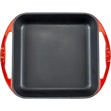HBMB Store Döküm Kızartma Tavası, Kare, 26X26 Cm, Kırmızı