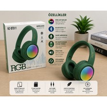 GUNKES HZ-BT911 Rgb LED Işıklı Bluetooth 5.3 Kablosuz Kulak Üstü Kulaklık Tf Kart Destekli Mikrofonlu
