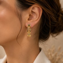 Gmn Collection Yeni Sezon Premium Seri 14K Altın Kaplama Taşlı Hrms Halka Model Küpe