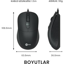 HBMB Store MS102 USB Kablolu 2400DPI 4 Tuşlu Mouse -Sessiz Pc, Mac, Dizüstü Bilgisayar Için, Windows, Linux ve Mac ile Uyumlu Sağ ve Sol Elle Kullanıma Uygun, 99GR Hafif Optik Mouse Siyah
