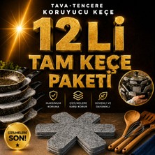 Meden Mağaza TAM PAKET 12’li Tava Keçesi 30 cm – Kalın Tencere & Tava Çizilme Önleyici Koruyucu Genişletilmiş Set (Borcam Uyumlu,)