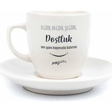 HBMB Store Dostluk 2 Kişilik 4 Parça Krem Türk Kahvesi Fincan Seti - Hediyelik Kahve Fincanı Seti