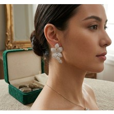 Gmn Collection Yeni Sezon Premium Seri 14K Altın Kaplama Taşlı Çiçekmodel Sallantılı Küpe